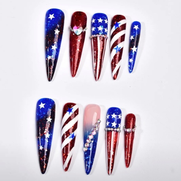 Handmade Independence Day Nail Art Set 10 Pcs of High-Quality Press Ons - Picture 2 of 6